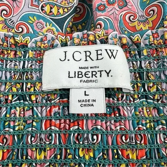 J. Crew Smocked organic cotton mini skirt in Liberty Giorgia Duke fabric sz L - Picture 7 of 7